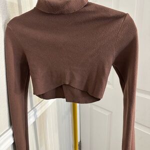 Brown Turtleneck Crop Sweater